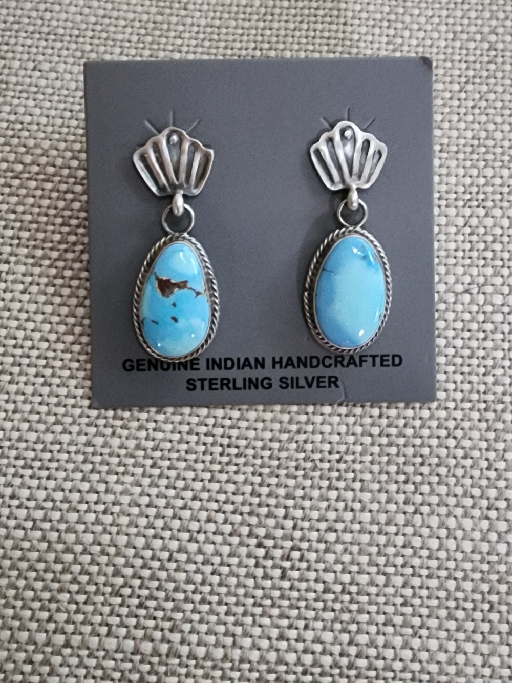 Sterling Silver Handcrafted Golden Hills Turquoise Drop Earrings Navajo Signed